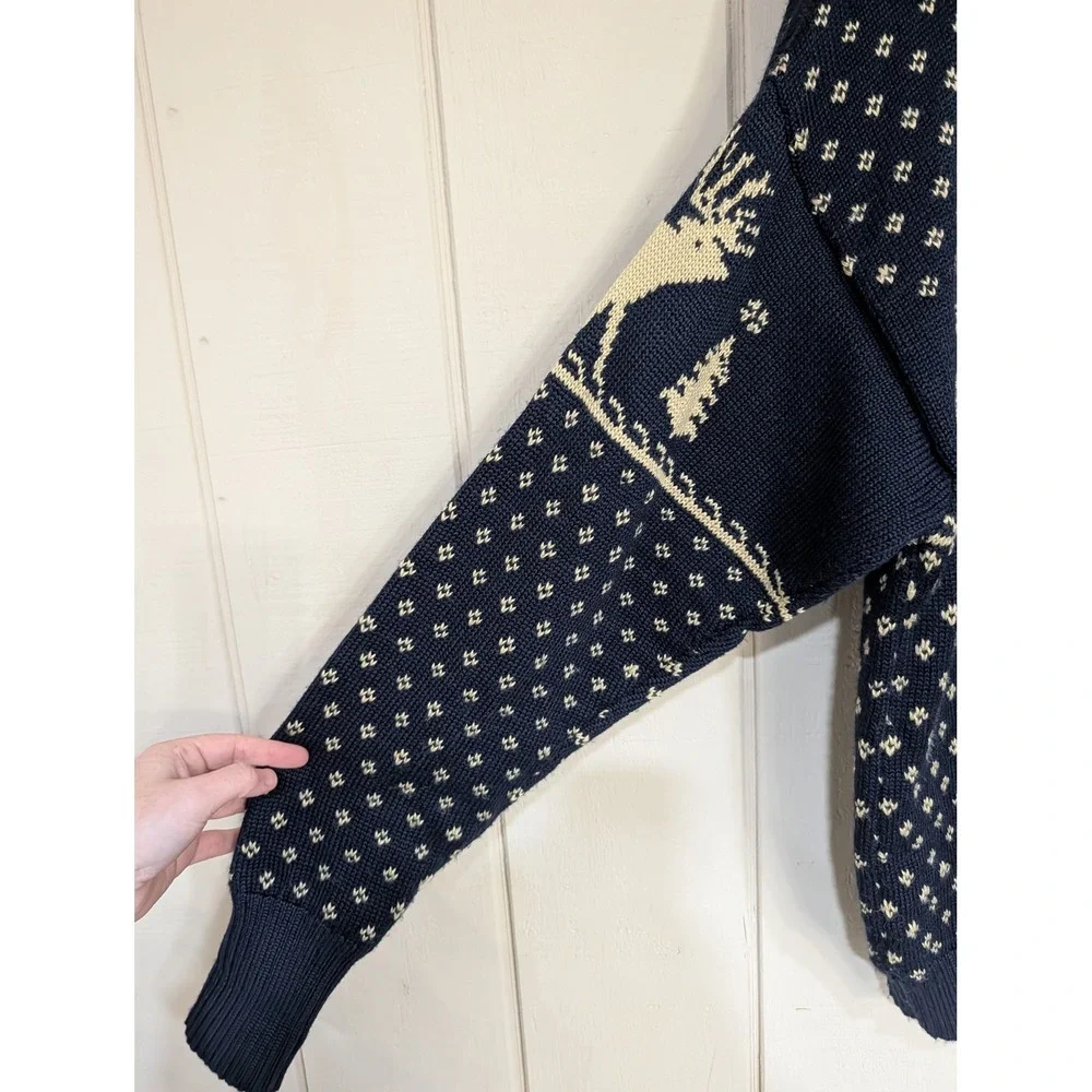 Vintage Old Navy Vintage Reindeer Fair Isle Navy Wool‎ Blend Sweater Holiday